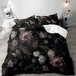 LUVIVIHOME 3PCS Black Floral Duvet 