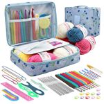 HASTHIP® Crochet Kit for Beginners Adults, 107Pcs Crochet Hook Set with Crochet Yarn, Portable Crochet Set Ergonomic Crochet Hooks Travel Knitting DIY Crochet Supplies, Blue