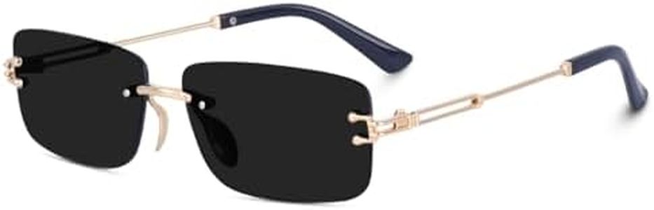 Dervin UV Protected Retro Rectangular Rimless Sunglasses for Men and Women (Black)