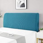 Bed Headboard Cover Slipcover Stretch Protector Solid Color All-Inclusive Dustproof Backrest Slip Cover for Wood Leather Headboards Bedroom Decor Washable Cyan 180-200cm