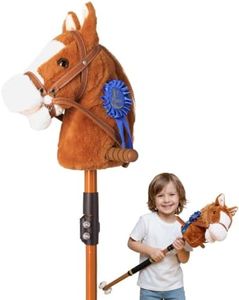 UEGHNS Stick Horse, Hobby Horse on a Stick for Kids Ages 4-12 Adjustable 30-52" with Illuminated Silent Wheels Comfortable Sponge Wrapped complimentary AA Batteries Realistic Horse neighs.