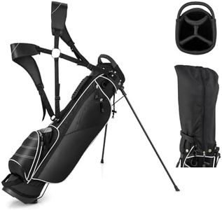 GYMAX Sac de Golf Trépied Léger, avec 4 Séparateurs pour Clubs, 4 Poches pour Tees, Boissons, Vêtements, Pieds Solide avec Patins Antidérapant, avec Capuche de Pluie