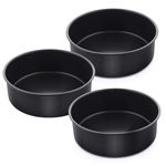 6 Inch Cake Pan Set of 3, E-far Nonstick Stainless Steel Small Round Cake Pans Tin for Baking Layer Cakes, Stainless Steel Core & Non-Toxic Coating, Straight Side & 2 Inch Deep