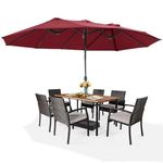 THESHELTERS - 15ft Large Outdoor Umbrella Double-Sided Patio Umbrella with Base, Crank Handle, 12 Ribs Rectangular Garden Umbrella for Patio Graden, Poolside, Terrace, Cafe and Hotels (Red)