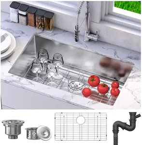 YITAHOME Kitchen Sink 32in Undermount Sink 304 Stainless Steel Single Bowl 16 Gauge Silver Sink, Bottom Grid Assembly, for Workstation, Prep Kitchen, Bar Sink 32 x 19 x 10in