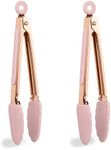 COOK WITH COLOR Stainless Steel Silicone Tipped Kitchen & BBQ Tongs Set, 2 Pc Mini Tongs, Pink