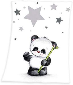 Herding Coperta per Bambini, Motivo con Panda, 75 x 100 cm, Microfibra, Bianco