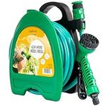 GloBrite Mini Hose Pipe Reel with 10M / 32 Feet Hosepipes | Garden Hose with Adjustable 7 in 1 Spray Nozzle, Wall Mount Accessories for Irrigation - Portable for Watering Garden Pots Balconies