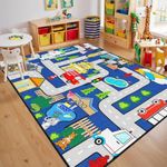 Kids Carpet Playmat Rug - Kids Car Rug Play Mat, City Life Map Car Mat for Kids Toy Cars Educational Play Traffic Road Carpet for Kids Car Track Rug for Bedroom (Sky Blue, 5x7 Feet)