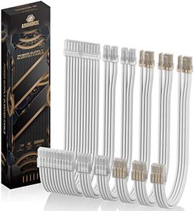 AsiaHorse PSU Cable Extension Kit of Clear Connector, 24Pin/4+4 EPS/6+2 PCI-E 16AWG ATX Power Supply Sleeved Cable Kit for Two-Way CPU Performance, 30CM Length with White Combs