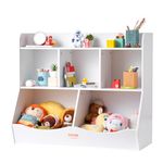 VEVOR Wood Kid Storage Cubby, Toy Storage Organizer with Bookshelf, 5-Cubby Wood Toy Storage Cabinet, Children Book Toy Shelf for Kids Room, Playroom, Kindergarten, Nursery, White