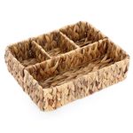 BSTKEY Natural Water Hyacinth Divided Storage Basket, Woven Desktop Basket Organizer Coffee Bar Bin Sugar Packet Holder Household Basket Tray for Snacks Coffee Pod Tea