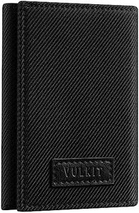 VULKIT Minimalist Leather RFID Blocking Trifold Wallet Slim Credit Card Holder with 3 ID Windows & Zipper Pocket for Men (Black)