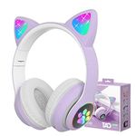 Wireless Headphones,BREIS Cat Ear LED Light Up Foldable Bluetooth Headphone for Kids,Over-Ear Adjustable Stereo Girls and Boys Headsets with Microphone,Gifts for cat Lovers