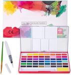 Watercolor Paint Set, 48 Assorted Premium Colors in Box with Water Brush and Sponge, Perfect for Artist Kids Beginners, Artists, Painting, Sketching, and Illustrating