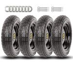 13" Flat Free Solid Tire and Wheel for Carts Replacement Wheels,Wheelbarrow,Garden Cart,Trolleys,Hand Trucks and Yard Trailers(5/8" Bearings,Offset Hub 2.1") (4-Pack)
