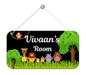 ASHVAH Animal Theme Personalised Kids Name Plate Wall/Door Sign Kids Room Décor- Size :- 28 x 14 cm, Name - Vivaan