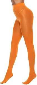 MANZI Tights for Women Solid Color Pantyhose Colored Semi Opaque Footed Tights Soft Stretch High Waist Stockings 70 Denier（Orange,S-M）