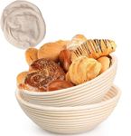 2 Pack 10 inch Banneton proofing Basket, Round Sourdough Bread Basket, Handmade Bread Proofing Basket with Linen Liner Cloth, Great for Professional & Home Bakers & Starter