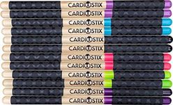 CardioStix 8.5oz Bundle Highest-Weighted Double Grip Timbale Premium American Hickory Wood Cardio Drum Sticks | Drumming, Fitness, Aerobic Class, Exercises & Workouts, Non-Slip (Venom Green with Bag)