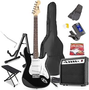 Max Gigkit Black Electric Guitar Starter Pack - Complete Beginner Electric Guitars Kit with Amplifier, Footstand, Guitar Stand & 6 Months Lessons for Aspiring Musicians