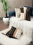 Gifts Island Set of 5 Cushion Covers 16 inch x 16 inch 3D Golden Striped Black-Beige Throw Pillow/Cushion Covers (40.64 x 40.64 cm, Black) ,Polyester