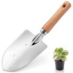 Garden Trowel with Wood Handle, Aluminum Alloy Garden Shovel with Scale, Multifunctional Wide Shovel for Planting Transplanting Weeding Digging