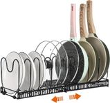 Tisany Metal Pot Rack Organizer -Expandable And Pan For Cabinet,Pot Lid Holder With 10 Adjustable Compartment Kitchen Cabinet Cookware Baking (Blackcountertop, Tiered Shelf)