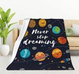 HGOD DESIGNS Cute Outer Space Planets Blanket Fleece Never stop dreaming Throw Blanket Comets Sun Cosmos Blanket for Women Solar System Fuzzy Plush Blanket for Bed Couch Sofa Chair Office (130x150cm)