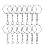 Asiatic Silver Metal Loops Rings Keyring with Chain Open Jump Ring Connector Key Rings for Jewelry Findings, Making Spring Rings, Art and Craft, DIY, Making Handbag Keychain (Pack of 20 Pcs).