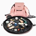 Fancii Drawstring Cosmetic Makeup Bag Organizer, Vegan Leather - Waterproof Toiletry Bag for Travel, Large Capacity, Easy Clean, Spill Resistant, Portable Make up Pouch, Demi (Pink)