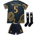 LULIDI Youth Sportswear Madrid Bellingham #5 Special Gold Dragon Edition Kids Soccer Jersey/Shorts Football Socks Set (Black,24)