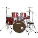 Vault Groover Plus 22" 5-Piece Acoustic Drum Kit with Hardware, Cymbals & Throne - Red