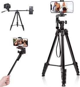 172CM Camera Tripod Stand,Portable Aluminum Tripod for Phone Stand with 360° Rotatable Pan Head,Phone Holder&1/4'' Screw for Photo,Video Recording,Live Streaming