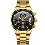 CRRJU Gold Men's Watches 3-Sub Dial Business Date Stainless Steel Watches,Fashion Sport Quartz Wristwatch for Men