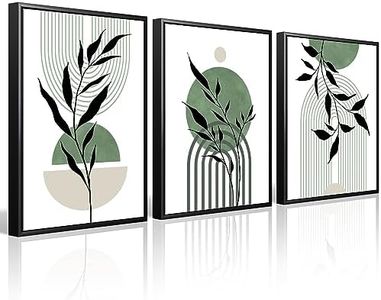 Mid Century Modern Wall Art Set of 3 Sage Green Canvas Wall Art Boho Prints Green Wall Decor Black Beige Abstract Wall Art Picture Mid Century Painting for Living Room Bedroom 16x24 Inch UNFRAMED