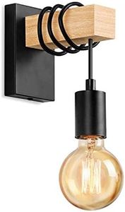 Lightess Industrial Wall Light Vintage Wooden Wall Sconce Light Indoor Rustic Wall Light E27 Bulb Base Wall Lighting Fixture for Living Room Stair Hallway Gate Restaurant Wall Lamp -Black