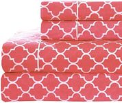 Royal Tradition Meridian 250-Thread-Count, 100-Percent Cotton Percale Bed Sheets Set, Cotton, Coral, Full