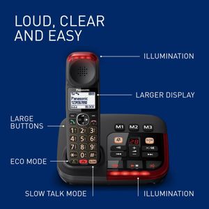 Panasonic Amplified Cordless Phone – Big Button, Loud Volume, Answer Machine