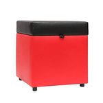 Columbus First Furniture AVA Faux Leatherette Square Storage Ottoman(Red, Black Top)