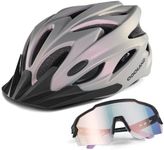 Odoland Adult Bike Helmet with Photochromic Cycling Sunglasses, Adjustable Lightweight Bicycle Helmet and Sport Glasses for Mountain Road Bike Cycling Men Women, Photochromic-Matte Cat Eye