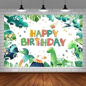 Bymivofun Sfondo di Compleanno di Dinosauri, Sfondo di Festa di Buon Compleanno per Bambini, Banner di Compleanno del Cartone Animato, Sfondo da Parete per Fotografia in Poliestere (5 * 3 ft)