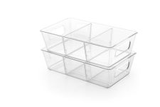 LUVIHCRETE Plastic Storage Boxes Organizer Bins, 3 Partition Stackable Storage Basket, Storage Containers for vegetables,fruits,chocolate,cosmetics,Vitamins-Clear(pack 2)