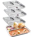 URBAN KRAFT 3In1 Stainless Steel Plates with Compartments/Tiffin Plates/Pav Bhaji Plates/Partition Plates/Breakfast Plates/Steel Plates for Lunch/Dinner/Kids Plate (Extra DEEP) (Pack of 4)