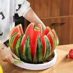 Extra Large Watermelon Slicer,Stainless Steel Watermelon Slicer As Seen On TV,Comfort Silicone Handle,Fruit Slicer Cutter Corer for Cantaloup Melon,Pineapple,Honeydew,Round (Green, Large)