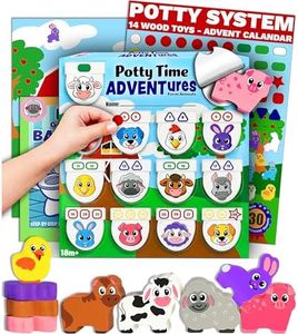 LIL ADVENTS Potty Time Adventures - Farm Animals with 14 Wooden Block Toy Prizes | Potty Training Advent Game | As Seen on Shark Tank | Wood Block Toys, Reward Chart, Activity Board and Stickers