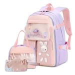 WYCY Backpack for Girls Backpack Cute Quicksand Refrigerator Door School Bag Large Capacity Kawaii School Backpack (School Backpack+ Lunch Bag+Pencil Case Purple)