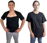 Inspired Comforts Mens/Uni-Sex Chemo Port Access Shirt with Dual Chest Zips | 100% Cotton | Half Sleeve | XL, Black