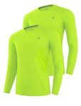 Youper 2-Pack Youth Performance Shirt, UPF 50+ Dry Fit Athletic Long Sleeve T Shirts for Boys & Girls, Neon Green, Large