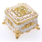 IGNPION Decorative Trinket Box Vintage Jewelry Box Small and Exquisite Trinket Storage Organizer Box For Rings Earrings Necklace Square, Beige